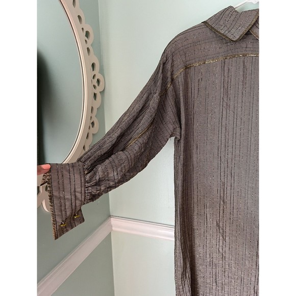Vintage Geoffrey Beene 14 Gold Stripe Long Aleeve Silk  Shift Dress w - Picture 2 of 13